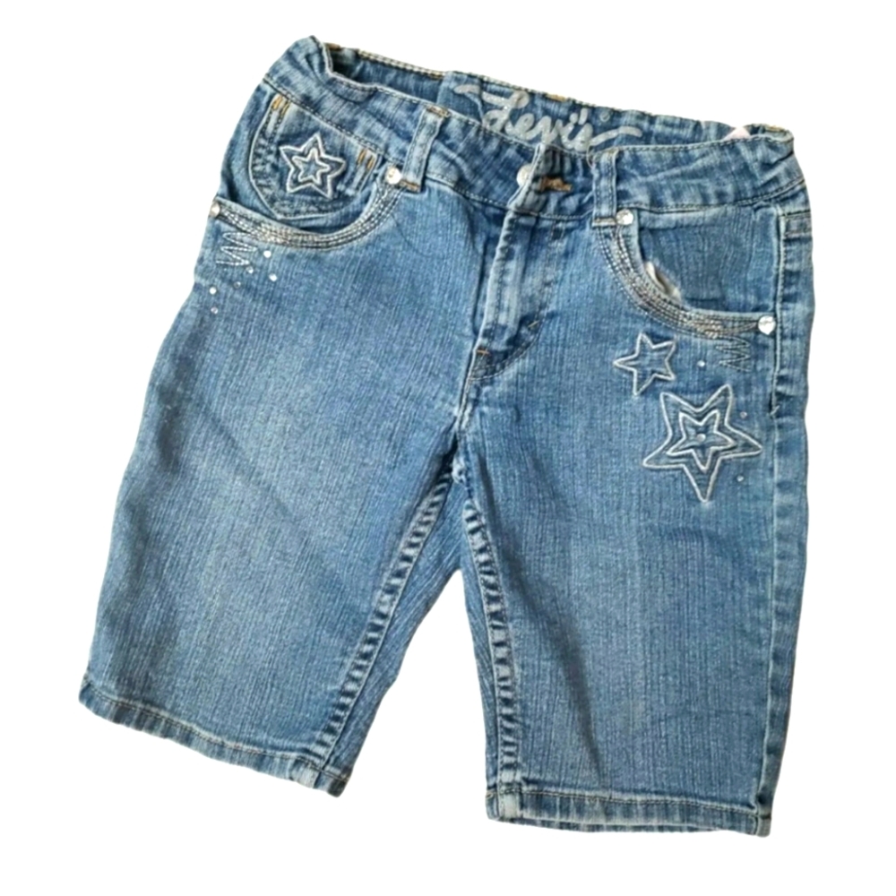 Levi's shorts blue jean girl sz 10 fair condition decorative accents stars
